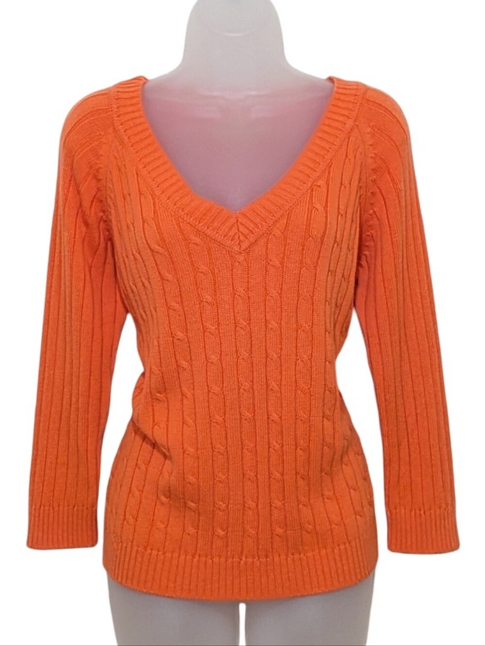 Vintage | Faded Glory | Orange V-Neck Cable Knit Sweater | Y2K | Fall | Winter